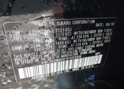 2019 Subaru Ascent Premium из США, поврежденный, VIN 4S4WMAHD1K3403896